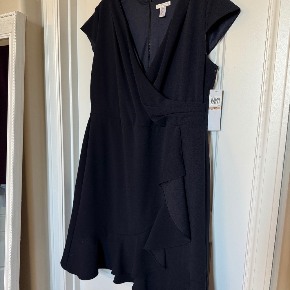 NWT London Times Navy Ruffle Wrap Dress - Size 14W
